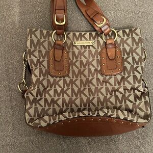 Michael kors Vintage Tan and Brown Monogram Shoulder Bag